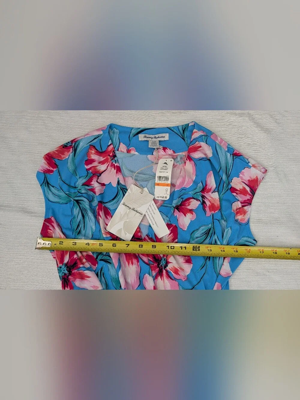 NWT Tommy Bahama Clara St Barts Blue Floral Faux Wrap-Front  Dress Sz SP.